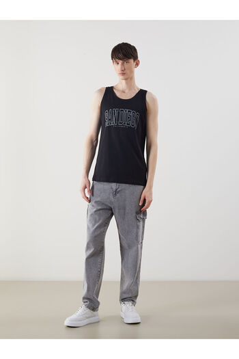 LC Waikiki Black Crew Neck Printed Men's Sleeveless T-Shirt