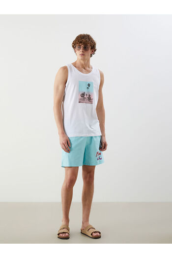LC Waikiki White Crew Neck Printed Combed Cotton Men's Sleeveless T-Shirt