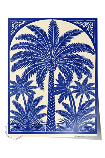 Postifull Frameless Wall Poster, Palm Trees, Illustration, Blue Color Poster, 2025 Summer Selection, No:109
