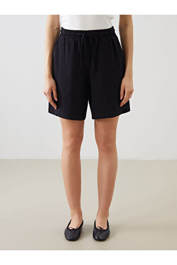 LC Waikiki Lcw Women's Shorts with Elastic Waist and Linen Blend