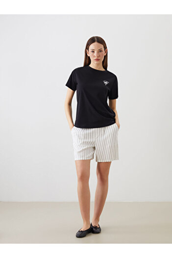LC Waikiki New Season Women's Shorts with Elastic Waist and Striped Linen Look - S5Pi34Z8