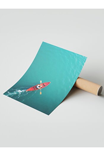 Postifull Çerçevesiz Duvar Posteri, Kırmızı Tekne, Fotoğraf, Mavi Renk Poster, 2025 Yaz Seçkisi, NO:109720