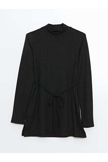 LC Waikiki Black Stand Collar Textured Women's Tunic