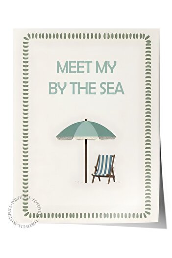 Postifull Frameless Wall Poster, Seaside Encounter, Illustration, Blue Color Poster, 2025 Summer Selection,