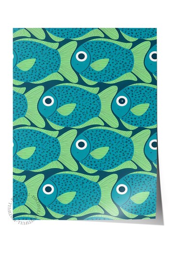 Postifull Frameless Wall Poster, Green Fishes, Illustration, Green Color Poster, 2025 Summer Selection, No:1097