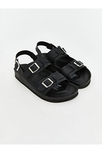 LC Waikiki Black Leather Look Women's Sandals