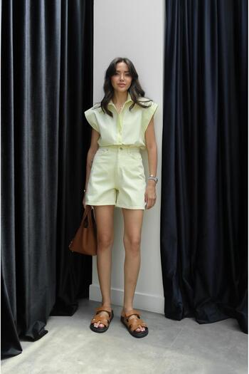 Havoş Light Yellow Basic Denim Shorts