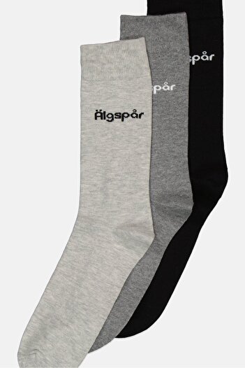 Algspar Men 3 Pairs Brand Logo Non Terry Crew Socks, Multicolor