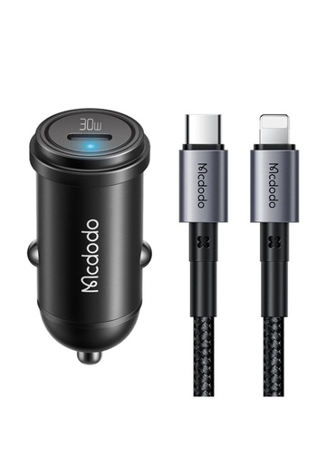 Mcdodo Set Incarcator Auto 1xType-C Fast Charging PD 30W, cablu Type-C la Lightning 1.2m Negru
