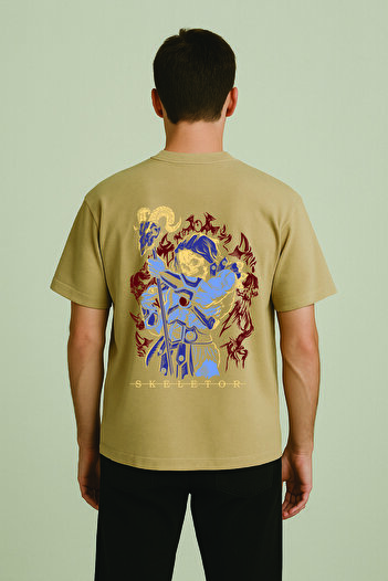 By Caspita Fashion Μπεζ μπλουζάκι Lenithra He-Man Skeletor Anime με στάμπα Unisex Oversize