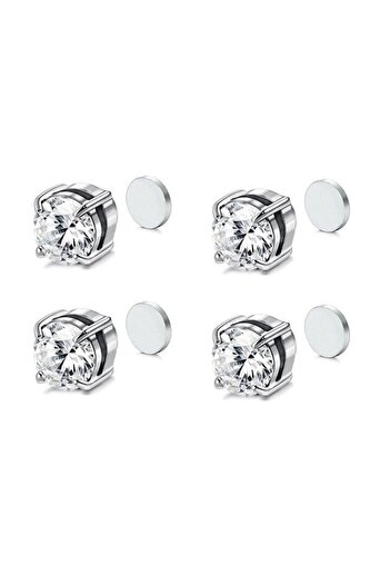 Sprise Set 2 perechi cercei cu magnet, Zirconiu 316, Argintiu