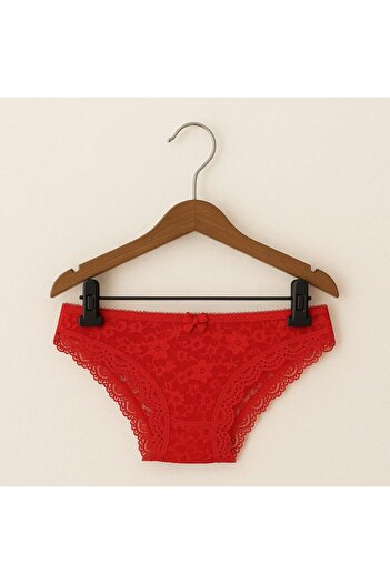 enmodaiçgiyim Red Front Lace Women's Slip Panties