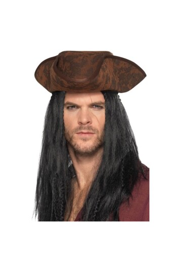 ForWhat Black Hair Captain Show Hat for Bureau Home Office Event Pirate Costume