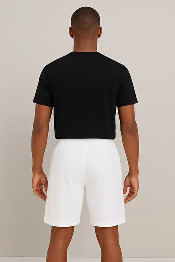 Boi Unisex White Black Stripe Combed Cotton Loose-Fit Casual Shorts-Ny Shorts Women Printed High Waist Knitted with Pockets