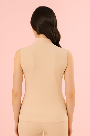 Altınay Women's Zero Sleeve Half Turtleneck Tank Top - 90% Cotton (Lilitime)