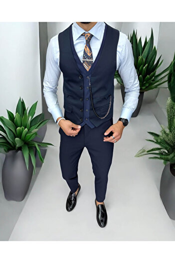 dehaine Men's vest, casual, navy blue, 13223, slim fit