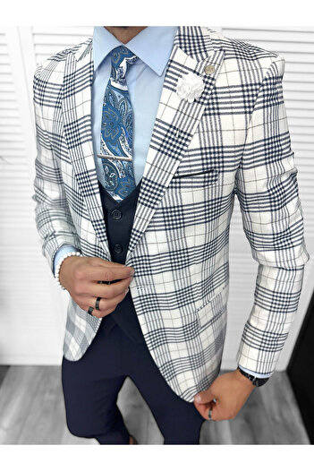dehaine Men's slim fit checked jacket, 715, blue