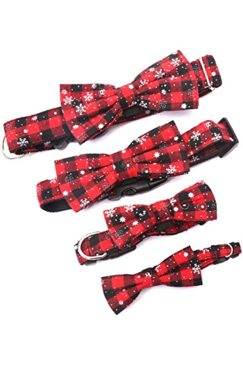 Karll Egurs Christmas dog collar with bow tie, textile, red/black, size S