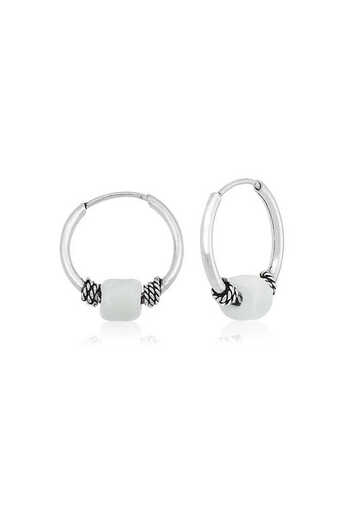 norsary Silver White Jewelled Hoop Earrings
