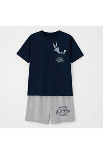 Jumbo Set Pijama din Bumbac Albastru Gri 'Looney Tunes' pentru Barbati
