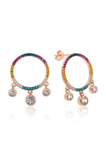 norsary Silver Colored Jewelled Circle Earrings