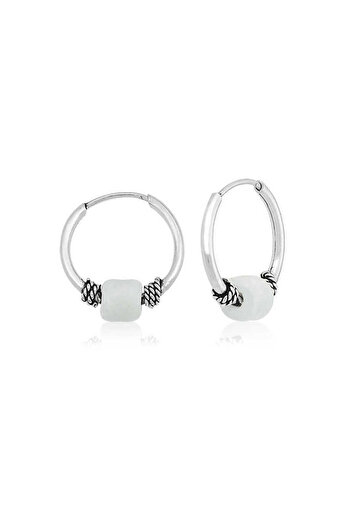 norsary Silver White Jewelled Hoop Earrings