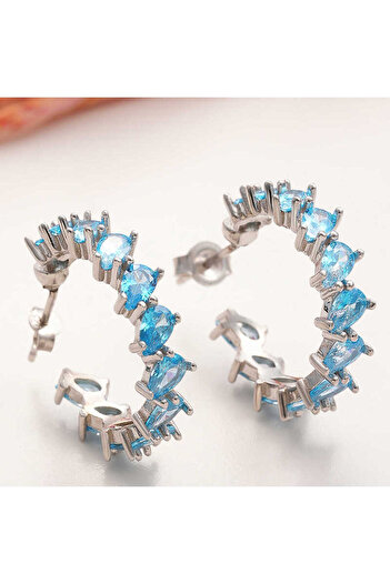 norsary Silver Aquamarine Stone Drop Studded Women's Earrings