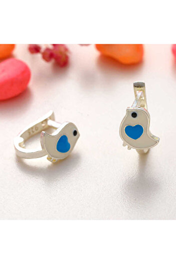 norsary Silver Heart Bird Children's Earrings