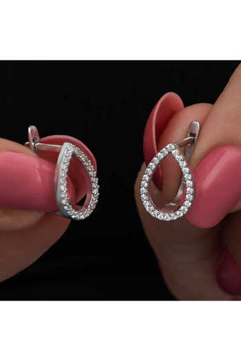norsary Silver White Jewelled Drop Women's Earrings