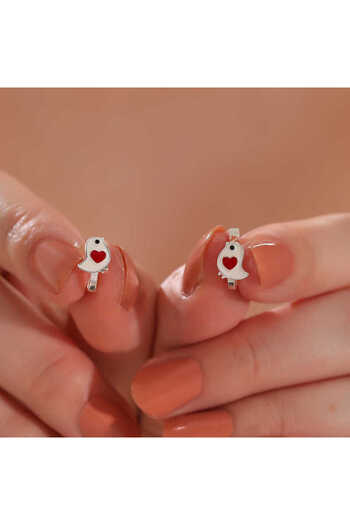 norsary Silver Heart Bird Children's Earrings