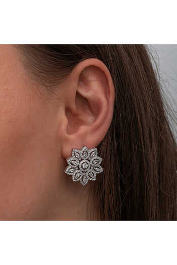 norsary Silver Zircon Stone Flower Women's Earrings