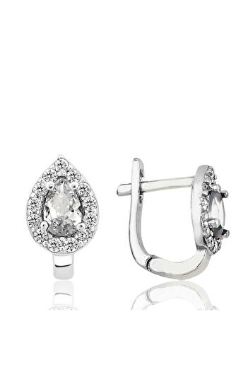 norsary Silver White Jewelled Drop J Women's Earrings