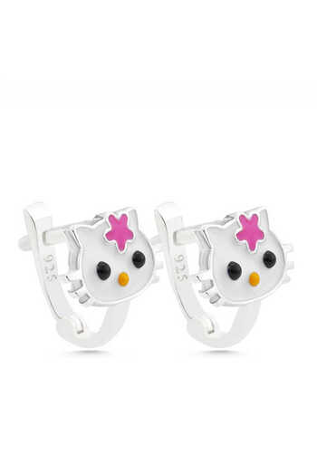 norsary Silver Cat Kids Earrings