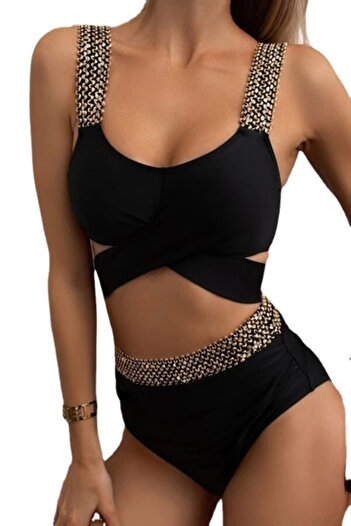 Tessero Women's Swimsuit, Straps with Pattern, Lace Closure, Brazilian Cut Brief, Two-Piece, Tessero, Size L