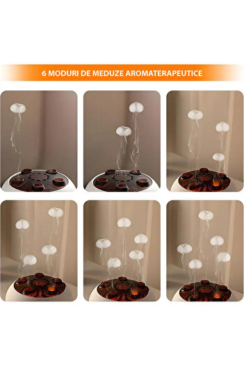 miraza Difuzor Aromaterapie 2 in 1, Model Vulcan cu aburi Meduza, 250 ml, LED, Sincronizare Muzica, Timer