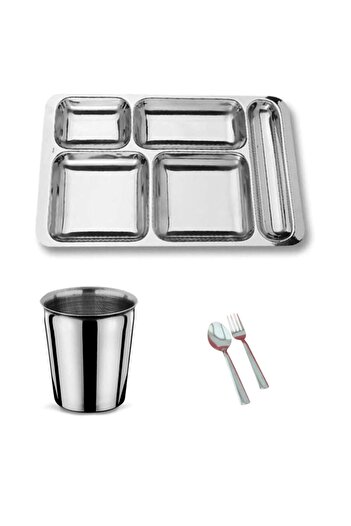 Becenhouse 4 Piece Picnic Breakfast Metal Table D'Hôte Set (1 Table D'Hôte, 1 Glass, 1 Fork, Spoon)