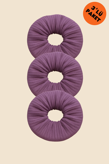 Oyga Set of 3 Purple Ribbed Scrunchies – Soft Texture, Outer Stitch Detail Scrunchie