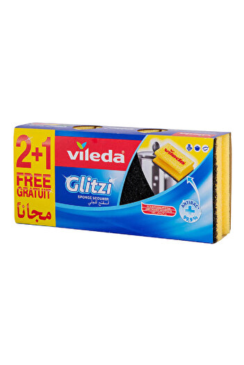 Vileda Glitzi 2+1 Promo Dishwashing Sponge Scourer Green and Yellow