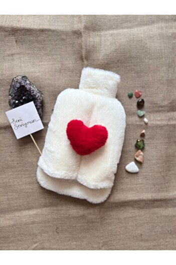 TREND COLOR Hot Water Bag White Plush with Red Heart and I Love You Note Together 2 Liters