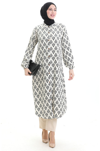sefamerve Long tunic with buttons from neck 0092-05 beige