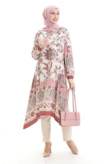 sefamerve Patterned Viscose Tunic 1006-01 Powder