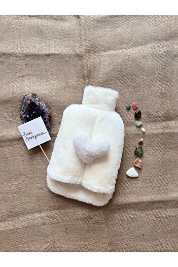 TREND COLOR Hot Water Bag White Plush with White Heart and I Love You Note Together 2 Liters