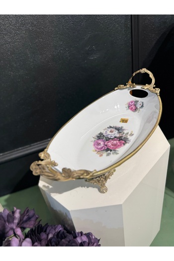 hediye Esterhomedecor Pedestal Presentation Plate 24*20*15cm Flower Presentation Plate with Handles