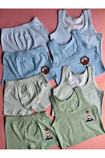 VicTroy Seaboy |   4-Piece Cotton Sailor Boy Model, Singlet and Shorts Set (8 Pieces) 10E27-28
