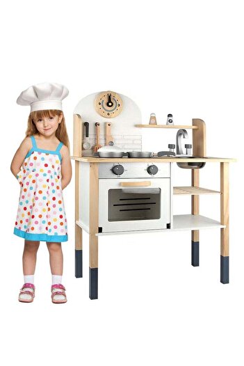 Yelajoy Wooden Kids Kitchen Playset With Accessories,Safety,Realistic Cooking Toy Gifts for Children
