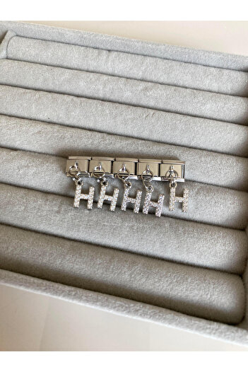kubotique Silver Stone Letter H Dangle Steel Italian Charm 1 Piece