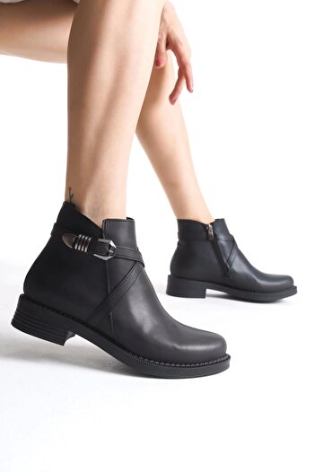 Joy Ayakkabı Almıla Zippered Elastic Orthopedic Sole Heel Women's Boots Cst - Black