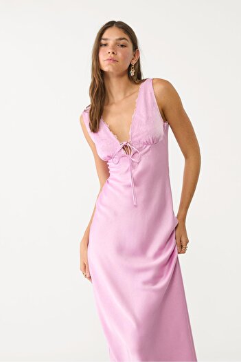 Stradivarius Satin and lace midi dress