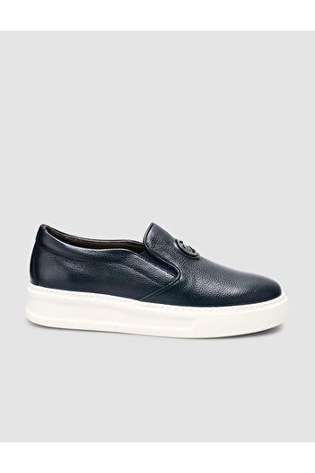 Cabani 100% Genuine Leather Navy Blue Logo Detailed Men's Casual Shoes