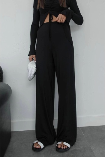 Ecenin Favorileri Black Asymmetrical Cut Women's Blouse Trousers Set